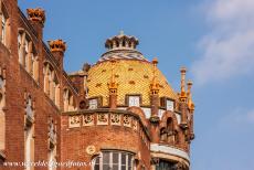 Barcelona, Art Nouveau - One of the lavishly decorated roofs of the Hospital de Sant Pau in Barcelona. Hospital de Sant Pau consists of 27 unique pavilions. The...