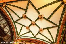 Barcelona, Art Nouveau - One of the decorated ceilings of the Palau de la Música Catalana in Barcelona. The ceiling of the vestibule is adorned with...