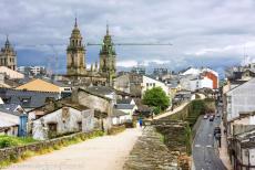 Routes of Santiago de Compostela in Spain - Route of Santiago de Compostela in Spain: The Lugo Cathedral viewed from the Roman Walls of Lugo. The Roman Walls of Lugo are also an... Routes of Santiago de Compostela in Spain - Route of Santiago de Compostela in Spain: The Lugo Cathedral viewed from the Roman Walls of Lugo. The Roman Walls of Lugo are also an...