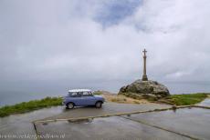 Routes of Santiago de Compostela in Spain - Route of Santiago de Compostela in Spain: Our classic Mini, a 1974 Mini Authi, in front of the stone cross at Cape Finisterre.... Routes of Santiago de Compostela in Spain - Route of Santiago de Compostela in Spain: Our classic Mini, a 1974 Mini Authi, in front of the stone cross at Cape Finisterre....