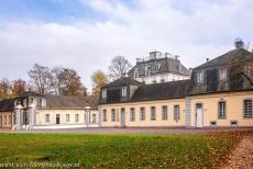 Falkenlust Castle in Brühl - Castles of Augustusburg and Falkenlust at Brühl: The outbuildings at the back of Falkenlust Castle. The forested areas around... Falkenlust Castle in Brühl - Castles of Augustusburg and Falkenlust at Brühl: The outbuildings at the back of Falkenlust Castle. The forested areas around...