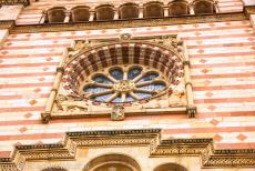 Speyer Cathedral - Speyer Cathedral: The rose window on the façade of the Westwerk; the sculptures depict Jesus surrounded by the symbols of the Four... Speyer Cathedral - Speyer Cathedral: The rose window on the façade of the Westwerk; the sculptures depict Jesus surrounded by the symbols of the Four...