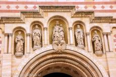 Speyer Cathedral - Speyer Cathedral: Above the main portal of the west façade is a row of statues; the central figure depicts the Virgin and Child. The... Speyer Cathedral - Speyer Cathedral: Above the main portal of the west façade is a row of statues; the central figure depicts the Virgin and Child. The...