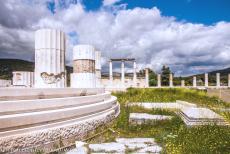 Sanctuary of Asklepios at Epidaurus - Sanctuary of Asklepios at Epidaurus: The restorated Tholos or the Thymele of Epidaurus, in the background the colonnade of the... Sanctuary of Asklepios at Epidaurus - Sanctuary of Asklepios at Epidaurus: The restorated Tholos or the Thymele of Epidaurus, in the background the colonnade of the...