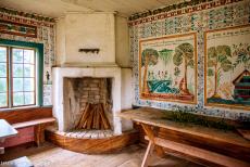 Gedecoreerde boerderijen van Hälsingland - Gedecoreerde boerderijen van Hälsingland: De openhaard in de rijk gedecoreerde ruimte voor de ontvangst van bezoek, samenkomsten... Gedecoreerde boerderijen van Hälsingland - Gedecoreerde boerderijen van Hälsingland: De openhaard in de rijk gedecoreerde ruimte voor de ontvangst van bezoek, samenkomsten...