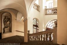 Gardens and Castle at Kroměříž - Gardens and Castle at Kroměříž: The U-shaped staircase of Kroměříž Castle is embellished with statues. Karl II von... Gardens and Castle at Kroměříž - Gardens and Castle at Kroměříž: The U-shaped staircase of Kroměříž Castle is embellished with statues. Karl II von...