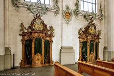 Abbey of Saint Gall - Abbey of Saint Gall: The carved walnut-wood confessional chairs in the cathedral. The Abbey Library of Saint Gall is one of the most important... Abbey of Saint Gall - Abbey of Saint Gall: The carved walnut-wood confessional chairs in the cathedral. The Abbey Library of Saint Gall is one of the most important...