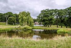 The par force hunting landscape in North Zealand - The par force hunting landscape in North Zealand: The Magasindammen, the Magazine Pond, in front of an old thatched barn or stable,... The par force hunting landscape in North Zealand - The par force hunting landscape in North Zealand: The Magasindammen, the Magazine Pond, in front of an old thatched barn or stable,...