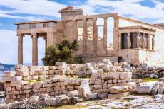 Acropolis of Athens - Acropolis, Athens: The Erechtheum viewed from the southwest, the Ionic temple was built in the period 421-407 BC, it was dedicated to the... Acropolis of Athens - Acropolis, Athens: The Erechtheum viewed from the southwest, the Ionic temple was built in the period 421-407 BC, it was dedicated to the...